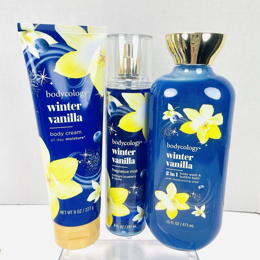 3 Pc Set Bodycology WINTER VANILLA Body Cream / Fragrance Mist / Body Wash NEW